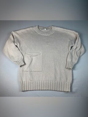 Women’s Classic Sweater Crewneck One Side Pocket Beige XL